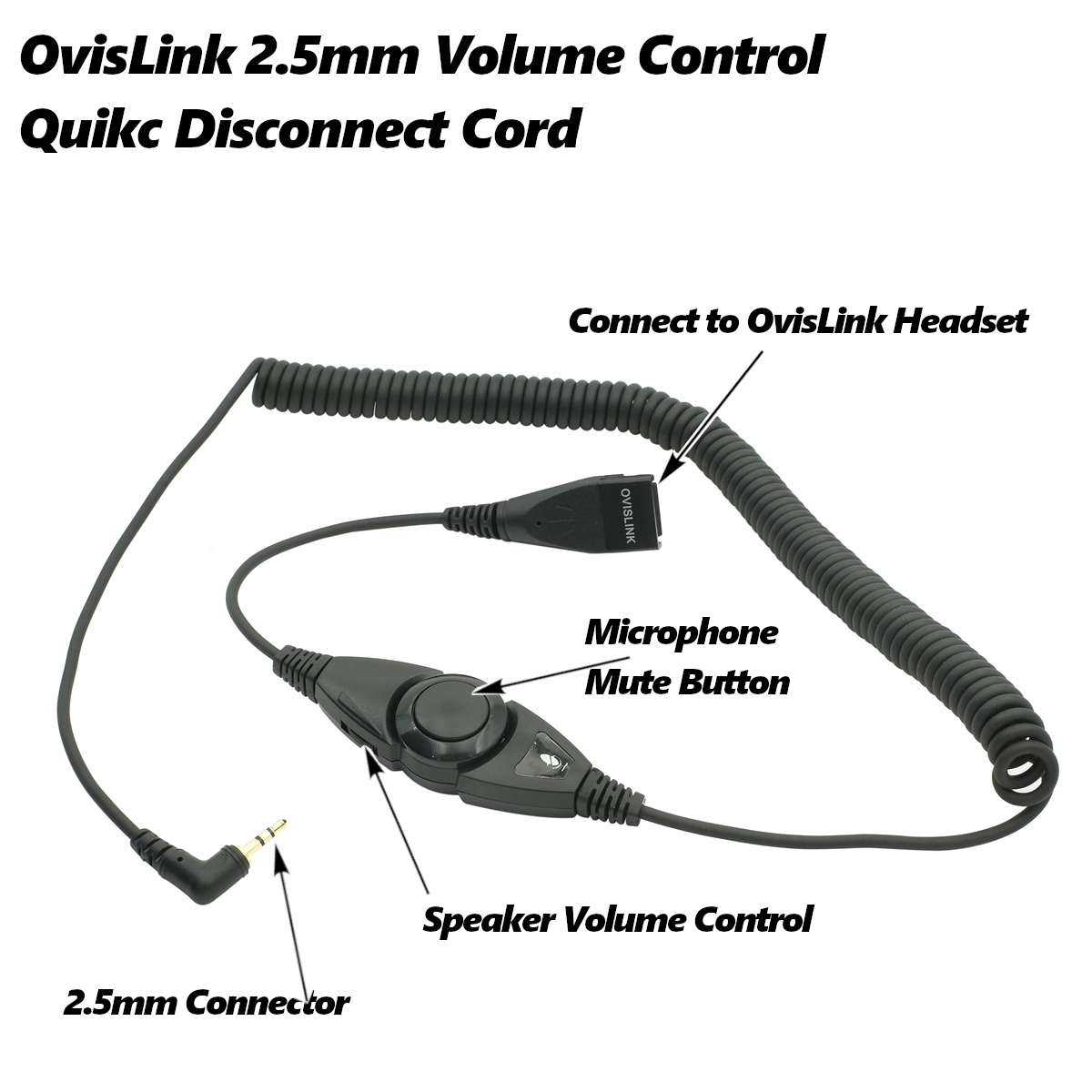 2.5mm quick disconnect cord with volume control and mute